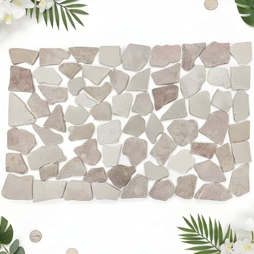 ©AraToka Steinmatte 50x30 cm – Handgefertigt mit echten Natursteinen, rutschfeste & Flexible Wellness-Badematte, wasserableitend & pflegeleicht (Marmor)