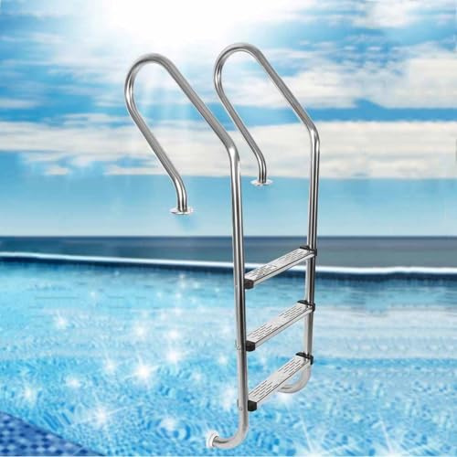 Poolstege, Pooler nedgrävd stege stativ ledstång, rostfria halkfria pedaler pooltrappa, enkel att installera och klättra på för inomhus-/utomhuspooler(3-step,1.0mm)