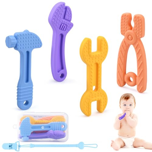 Babybitring,Bitring Baby 4-Pack – BPA-Fri Silikon Bitleksak för 3–12 Månader, Leksaker för Barn 0-6 12 Månader,Tandsprickning Relief & Mjuk Massage av Tandkött