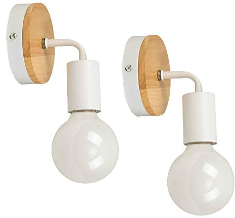 YUENSLIGHTING 2 paquets Lampe murale en fer forgé moderne en bois moderne E27 (sans ampoule)