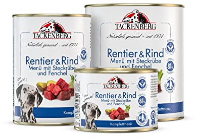 TACKENBERG Rentier und Rind mit Steckrübe & Fenchel Nassfutter Dose für Hunde - Hundefutter in Premiumqualität - natürlich getreidefrei, 12 x 800 g
