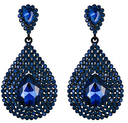 EVER FAITH Damen Ohrringe Kristall Mode Hochzeit Braut Teardrop durchbohrte Ohrhänger Ohr Schmuck Blau Schwarz-Ton