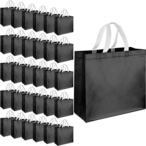 60 Stück wiederverwendbare Geschenk-Tragetaschen, Einkaufstasche mit Griffen für Brautjungfer, Geburtstag, Party, Hochzeit, 31 x 28 x 11 cm (schwarz)