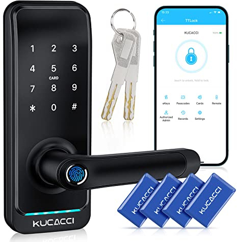 Kucacci Smart Door Lock with Handle - Keypad Entry - WiFi & App Control - Easy Retrofit Knob Deadbolt Lever