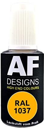 Alex Flittner Designs Pennarello a vernice RAL 1037, giallo sole lucido, 20 ml, vernice per ritocco acrilico, per riparazione, legno, metallo, mobili da bagno