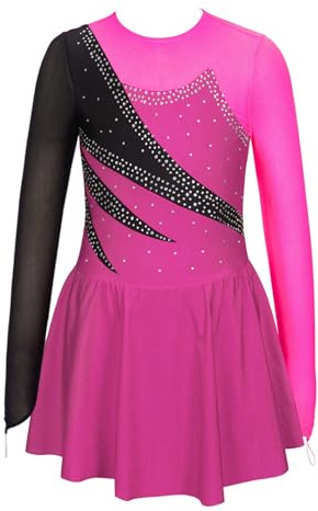 iEFiEL Mädchen Eiskunstlauf Kleid Langarm Glitzer Ballettkleid Swing Kleid Schaukel Tanzkleid Turnanzug Kinder Tanzkostüme Zb Lila 116