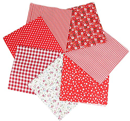 Wambere 7 Stück 25 x 25 cm Baumwollstoff Patchworkstoff Stoffe,Patchwork Stoffe Paket,Stoff für Patchwork Quilten,Patchwork Stoffe Meterware Baumwollstoff Baumwolltuch Für DIY Nähmuster Handwerk,Rot
