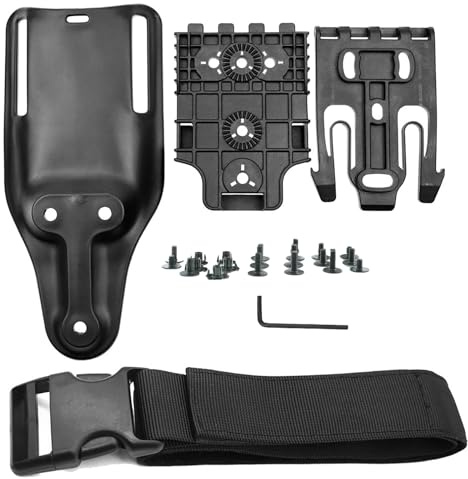QLS - Kit sistema di bloccaggio rapido con forcella e piastra ricevitore di servizio con cinghie per coscia, attacco universale per cintura a metà corsa per fondina e accessori, nero
