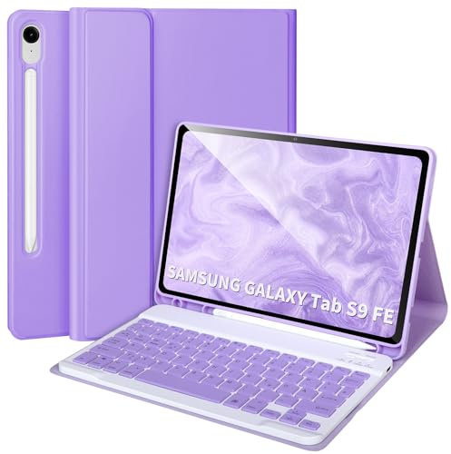 APHBZGE Tastatur Hülle für Samsung Galaxy Tab S9 FE 10,9''/ S9 11''2023,mit S-Stift-Halter,Abnehmbare kabellose Bluetooth-Tastatur für Galaxy S9 FE,AutoWake/Sleep,Lila