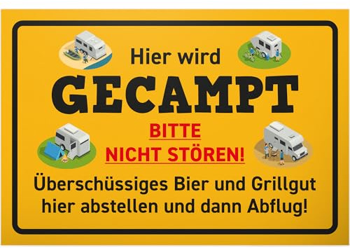 DankeDir! Hier wird gecamped - Schild 30 x 20 cm - Witzige Campingplatz Deko - Spruchschild für Camping Fans - Geschenkidee für Camper - Lustiger Spruch Wanddeko Türschild für Wohnmobil & Wohnwagen