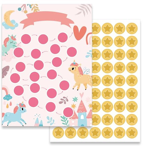 BIROYAL Kinder Belohnungstafel Set mit 12 Einhorn Belohnungstafel und Stickers - Kinder Belohnungssystem
