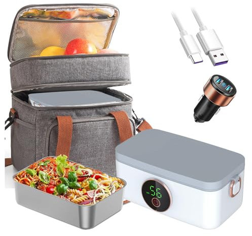 LFLIFENG Fiambrera Electrica Coche Recargable E Inalámbrico, Fiambrera Portátil Y con Batería De 16000 mAh, Fiambreras Comida Trabajo