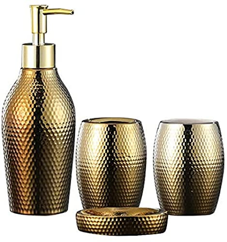 XWBLDBDFC Set di accessori da bagno in ceramica retrò, decorazione per tavolo da toeletta, dispenser di sapone in oro nordico, 4 pezzi, portasapone, adatto per hotel di famiglia.