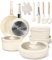 19 Pièces Poele Ceramique et Batterie de Cuisine Induction, Set de Casseroles Tout Feux, Sans PFOA et PTFE, Poêles Antiadhésives avec 2 Poignées Détachables, pour Four et Lave-vaisselle