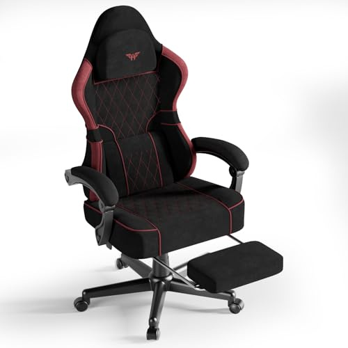 Huracan Sedia da Gaming, Gamer Chair con poggiapiedi estraibile, Poltrona da gaming ergonomica con regolabile poggiatesta, schienale e cuscino lombare, Sedia da ufficio per il gioco, Nero-rosso