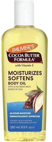 Cocoa Butter Body Oil - Vitamin E Enriched Fast Absorbing Formula - Deep Moisturizing for Dry, Sensitive & Itchy Skin - Nourishing Skin Therapy That Softens & Smoothes - 250ml