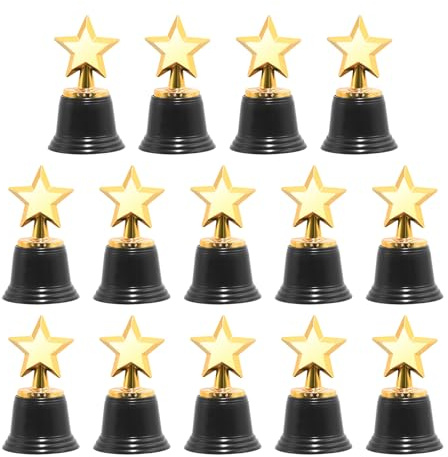 Culinavog 14 Pack Gold Trophies for Kids, Mini Plastic Star Award Trophy 12.5cm, Metallic Finish, Party Favour Prizes for Children Competitions, School Events, Sports, Celebrations