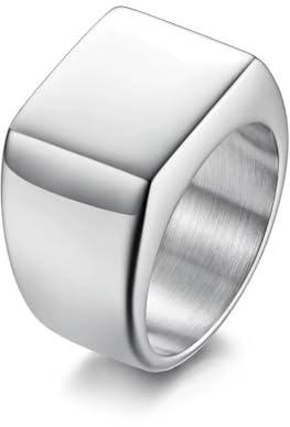 Cadoline Bague chevalière carrée pour homme en acier inoxydable, 14 mm, argentée, taille 9