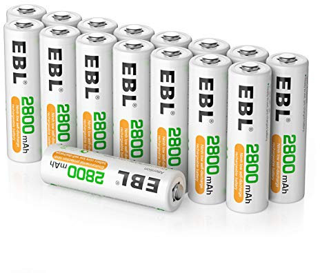 EBL 16PCS Piles AA Rechargeables 2800mAh 1,2V Ni-MH, AA/HR6 Piles Rechargeables Haute Performance et Longue Durée avec Boîte de Stockage