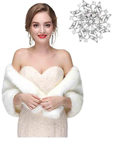Olbye Women's Shawls Wraps Wedding Fur Stole Shrug Cape For Women Warm Scarf (White)