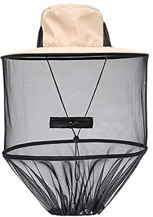 Mosquito Hat with Removable Netting Midge Mosquito Head Net Hat Face Neck Protection Head Cover for Beekeeper Hiking Fishing Camping, Khaki