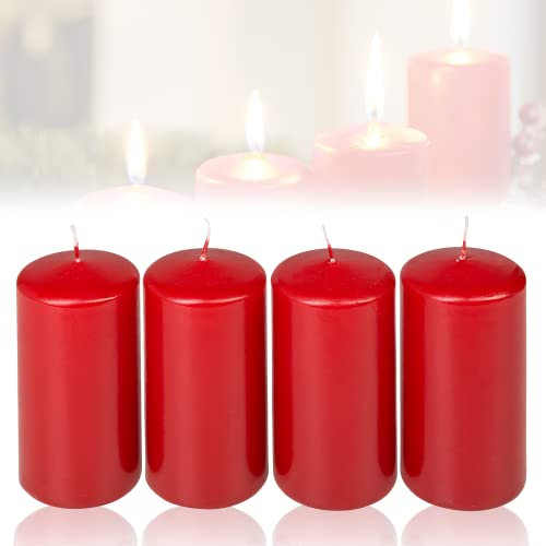 Candelo 4er Set Kerzen Weihnachten Ambiente Stumpenkerzen - Rot- 4,8cm x 8cm - Weihnachtskerzen für Adventskranz - Advent Kerze Weihnachtsdekoration