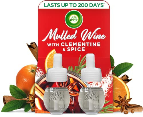 Air Wick Plug in Diffuser Twin Refill, Mulled Wine, Pack 3 x 19ml, Long Lasting Fragrance, Lasts up to 600 Days, Plug in Air freshener
