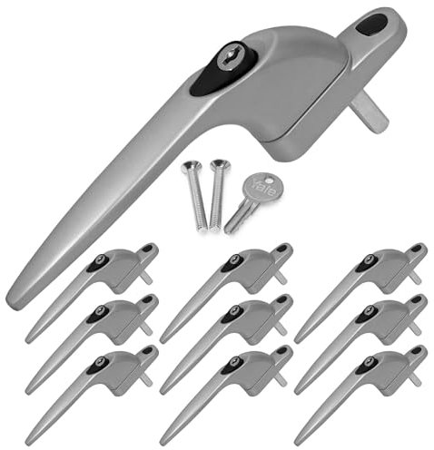 GB DIY Store 10 x Yale uPVC Universal Window Handle Inline Locking Espag Double Glazing Satin Silver 40mm (Pack of 10)