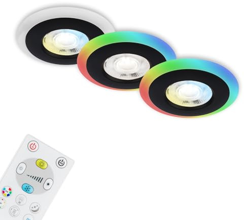 Briloner Leuchten - 3er Set Einbauleuchten Decke LED, LED Lichtring RGB CCT, Einbaulampen flach, Einbaustrahler Bad, Badeinbaustrahler IP44, Schwarz, 84x34 mm (DxH)