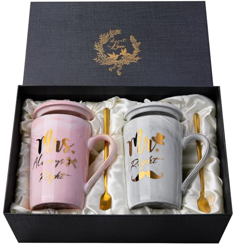 ALBISS Regali di nozze per coppia di sposi, regalo di nozze, Mr Right Mrs Always Right - Couple Anniversario Matrimonio Regalo di Fidanzamento per lui, Coppia di Regali Coppie Rosa e Grigio