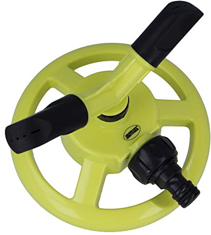 Amig | Irrigatore Rotante con 2 Ugelli | Irrigatore Prato | Ø150 x 110 mm | 2 Braccio Rotante e Connettori Rapidi | Superficie Fino a 34 m² | Plastica Abs | Verde Pistacchio e Nero