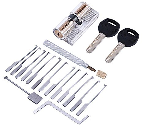 QiDAi Kaba Dietrich-Set mit transparentem Schloss, Doppelend-Lock-Pick-Tool-Übungs-Set, für Anfänger und Schlosser, Dimple Lock Trainingsset (ein Set)