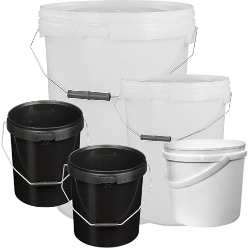 Strong Heavy Duty White/Black Multi-Purpose Plastic Storage Containers Tubs Buckets With Lids 5L, 10L, 15L, 20L, 25L With Handles (25 Litre - BLACK, 1 Bucket)