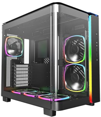 MONTECH King 95 PRO Dual-Chamber ATX Mid-Tower PC Gaming Case, High-Airflow, Toolless Panels, Sturdy Curved Tempered Glass Front, Six ARGB PWM Fan Pre-Installed with Fan Hub, King 95 PRO Black US