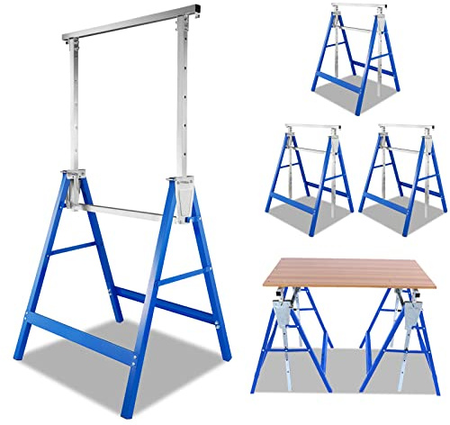 Herrselsam Gerüstbock Arbeitsbock, 6er Set Klappbock 7-fach Höhenverstellbar 80-130 cm, Stabiler Gerüstbock Tragkraft 200 kg, Metall Gestelle Unterstellbock, Blau
