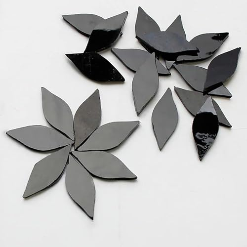 LSYHHXC Tesselles Mosaique 80g/2.82oz 32 pièces/24 pièces en Forme de pétale teinté Carreaux de mosaïque Ovale translucide Mica Verre Bricolage à la Main Art Artisanat décoration 47(Black,5cm 24pcs)