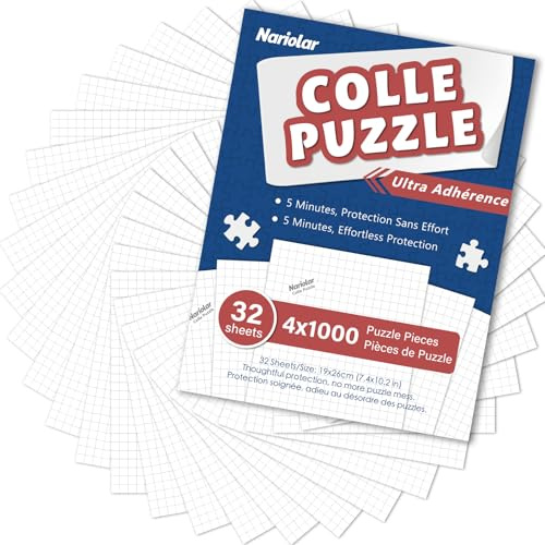 Nariolar Colla Puzzle, 32 fogli di colla per puzzle, conserva 4×1000 pezzi di puzzle, soluzione di conservazione facile in pochi minuti