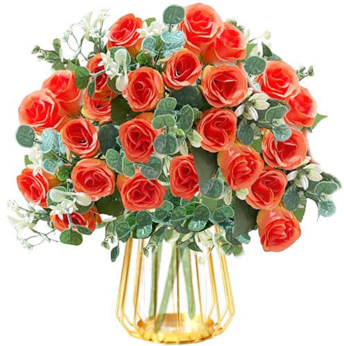 astylishome Faux Flowers that Look Real Red Artificial Rose Flowers Silk Roses Stem Realistic Fake Rose Bouquet for Wedding Bridal Shower Home Garden Decorations 3605