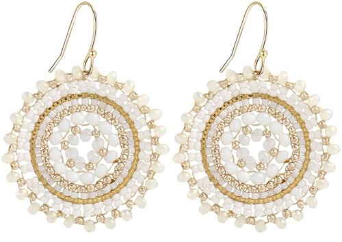 GWAWG Perlenohrringe Damen Boho Statement Sommer Ohrringe Hängend, Handgemachte Gold Ohrringe mit Kristall Glasperlen, Große Ohrringe für Strand Hochzeit Alltag Party Geschenkidee