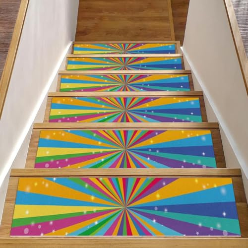 RODAILYCAY Happy - Gradini colorati per scale in legno, antiscivolo, confezione da 15, 20,3 x 76,2 cm, tappetini di sicurezza per interni, tappetini di sicurezza per bambini, anziani e animali
