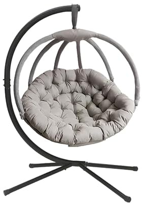 olofable Hanging egg Chair with Stand - Hammock chair W/Plush Cushions,Weather-Resistant Fabric, Indoor Outdoor Foldable Swing Chair for Patio, Balcony, Yard & Living Room (Sand)