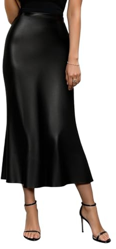 viiotu Satin Skirt for Women UK, Elegant High Waist Satin Midi Long Slip Skirt, A-Line Silk Skirts for Women (UK, Alpha, S, Regular, Regular, Black)