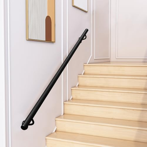 Pasamanos para escaleras 1 2 3 4 5 6 metros, barandilla de montaje en pared pasamanos antideslizantes con soportes tornillos barra de apoyo seguridad negra para villas pasillo(150cm)