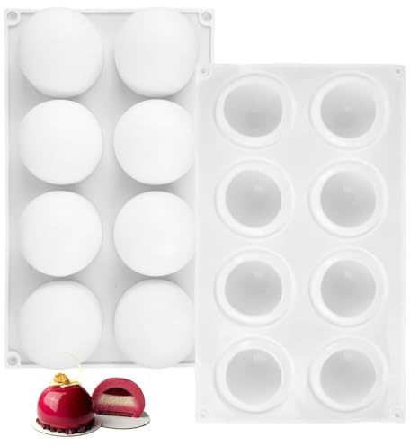 2 Stück Silikon Backform Kugel, 8-fach Kugelform Wiederverwendbare | Halbkugel Silikonform Ø 65 mm, Silikonform Kugel Groß für Schokolade, Kuchen, Eis