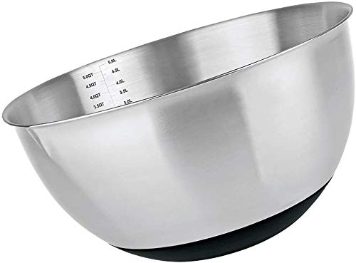MGE - Cuenco para Mezclar con Escala Medidora - Bol de Cocina Multiusos - Frutero - Ensaladera - Bol Ensaladera, Mixing Bowl - Acero Inoxidable - Base Antideslizante - 26 cm