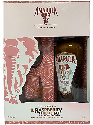 Amarula Raspberry, Chocolate and African Baobab Cream Liqueur Gift Set 1L| Includes 2 Glasses and 1 x 1L Bottle