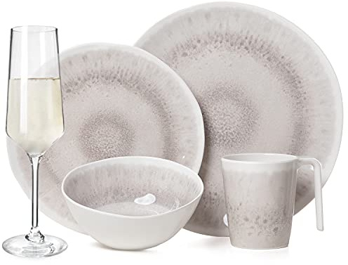 Vaisselle de camping en mélamine pour 4 personnes - Design enclume - 16 pièces - Verres à champagne - Flûtes - Vaisselle de table - Pique-nique BBQ