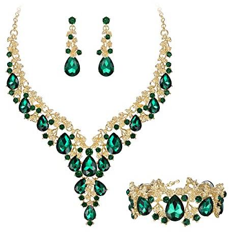 Clearine Damen Hochzeit Braut österreichischen Kristall Teardrop Blume Cluster Statement Halskette Ohrringe und Armband Schmuck-Set für Prom