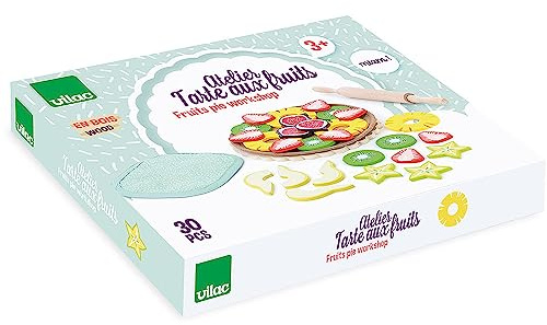 Vilac - Atelier Tarte aux Fruits - Jeu de Cuisine - Jouets d'Imitation en Bois - Manipulation de Différentes Textures - pour Enfants à Partir de 3 Ans, Multicouleur