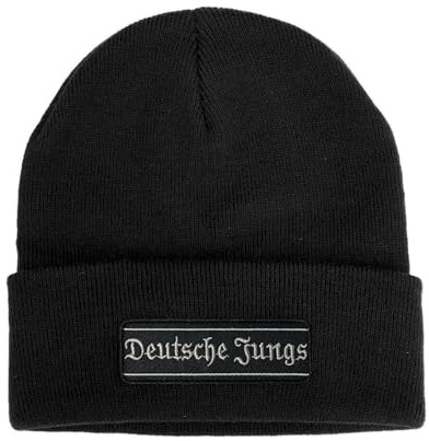 No Face No Name Mütze Deutsche Jungs in schwarz I Unisex I bestickter Aufnäher I Beanie Strickmütze Wintermütze